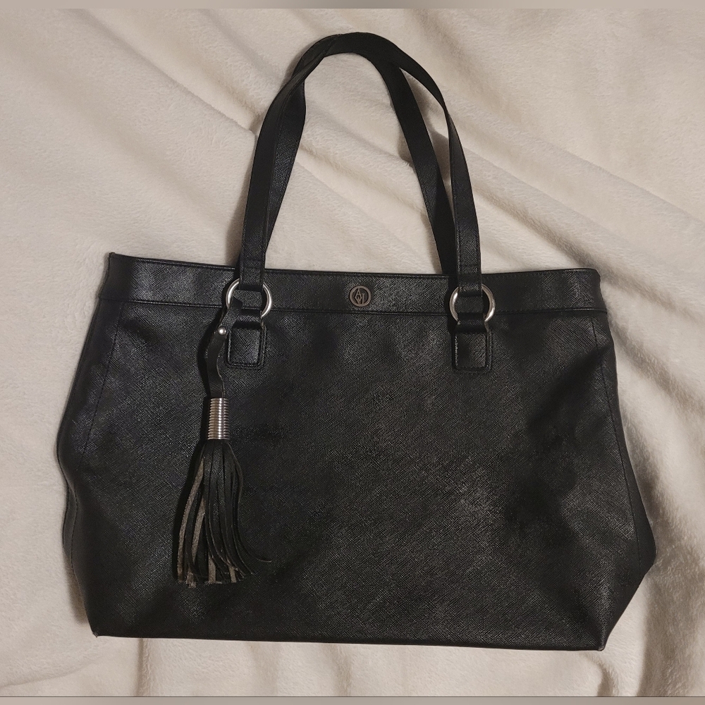 Armani Jeans Black Saffiano-Style Tassel Tote Shoulder Bag